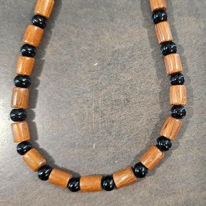 Wood and Black Onyx Hawaiian Ocean Tropical Necklace